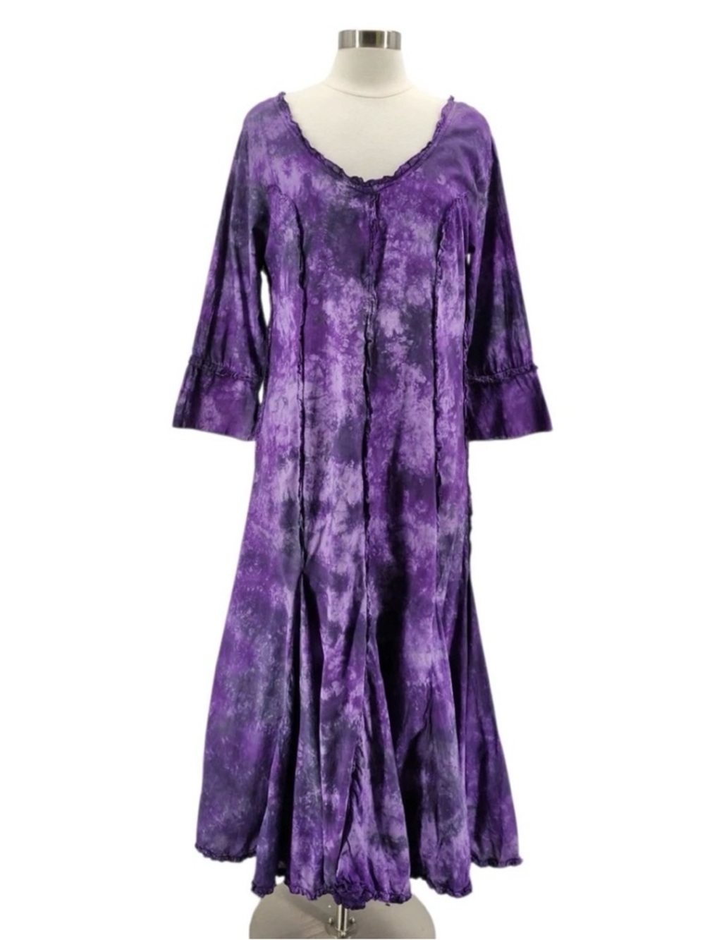 Phool 100% Cotton Boho Tie-Dye Purple Maxi Dress Inserts Big Twirl Vintage XL